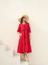 Women Puff Sleeves Ruffled Cotton A-Line Midi Dress